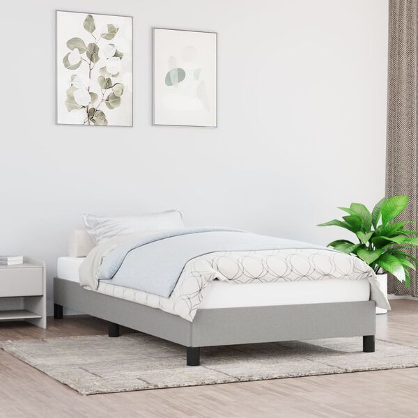 vidaXL Estrutura de cama sem colch&atilde;o 90x190 cm tecido cinzento-claro