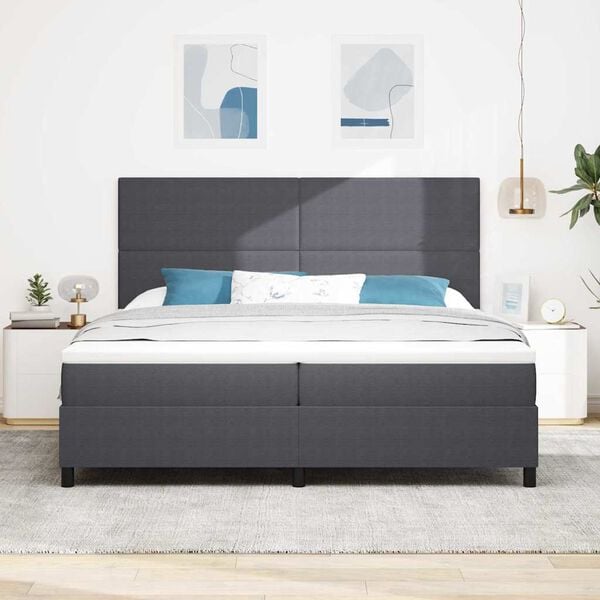 vidaXL Cama Box com cabeceira Cinza Escuro e Branco 200 x 200 cm