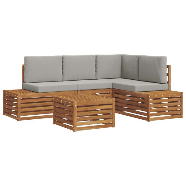 vidaXL Conjunto de Sof&aacute;s para Exterior 5 Pe&ccedil;a Cinza Natural e Claro