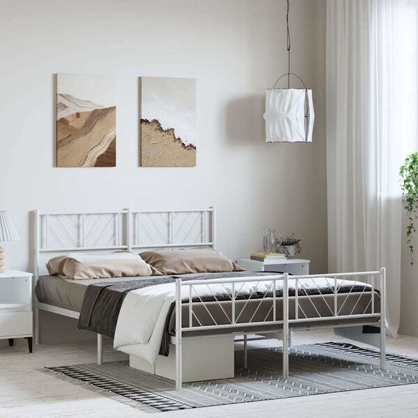 vidaXL Estrutura de cama com cabeceira e p&eacute;s 135x190 cm metal branco