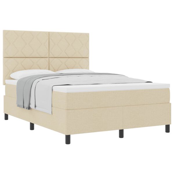 vidaXL Cama Box com colch&atilde;o com cabeceira Creme 160 x 200 cm tecido