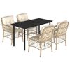 vidaXL 5 pcs conjunto de jantar p/ jardim com almofad&otilde;es vime PE bege