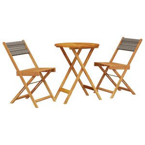 vidaXL 3 pcs conjunto de bistr&ocirc; polipropileno/madeira maci&ccedil;a cinzento