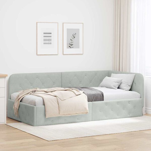 vidaXL Estrutura de Cama de Canto Cinzento-claro 90 x 200 cm Veludo