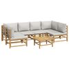 vidaXL 7 pcs conj. lounge de jardim bambu c/ almofadões cinzento-claro