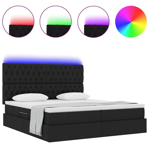 vidaXL Cama com fitas LED com cabeceira Preto 180 x 200 cm tecido