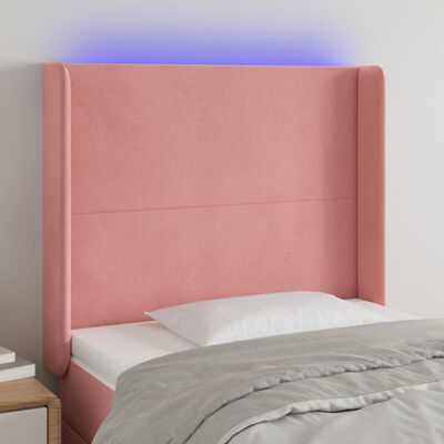 vidaXL Cabeceira de cama c/ luzes LED veludo 93x16x118/128 cm rosa