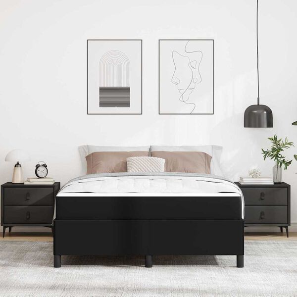vidaXL Estrutura da Cama com colch&atilde;o Preto 140 x 190 cm tecido