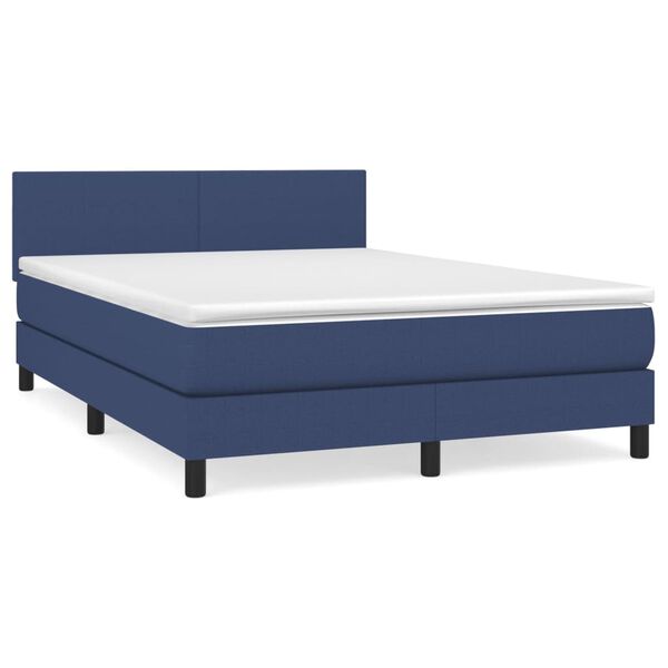 vidaXL Cama com molas/colch&atilde;o 140x190 cm tecido azul