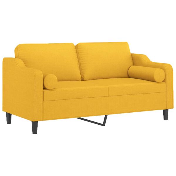 vidaXL Sof&aacute; 2 lug. c/ almofadas/almofad&otilde;es 140 cm tecido amarelo-claro