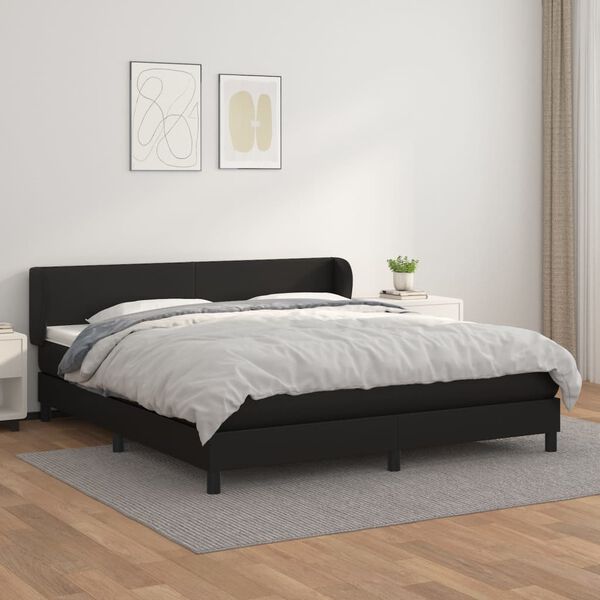 vidaXL Cama com molas/colch&atilde;o 160x200 cm couro artificial preto