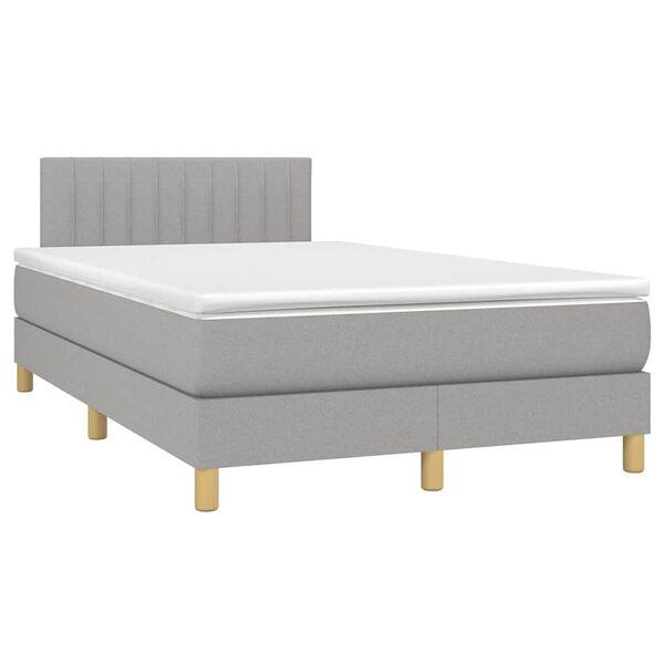 vidaXL Cama box spring c/ colch&atilde;o e LED 120x190 cm tecido cinza-claro