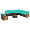 vidaXL Conjunto de sof&aacute; de jardim com 12 pe&ccedil;as e almofadas em rattan sint&eacute;tico preto
