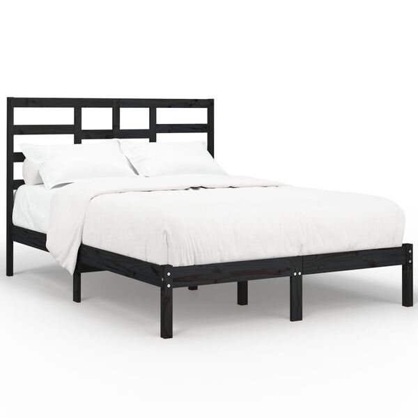 vidaXL Estrutura de cama 140x190 cm madeira maciça preto