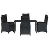 vidaXL Conjunto de Jantar para Jardim com almofada 5 pcs Preto vime PE