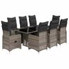 vidaXL 9 pcs conjunto bistr&ocirc; de jardim c/ almofad&otilde;es vime PE cinzento