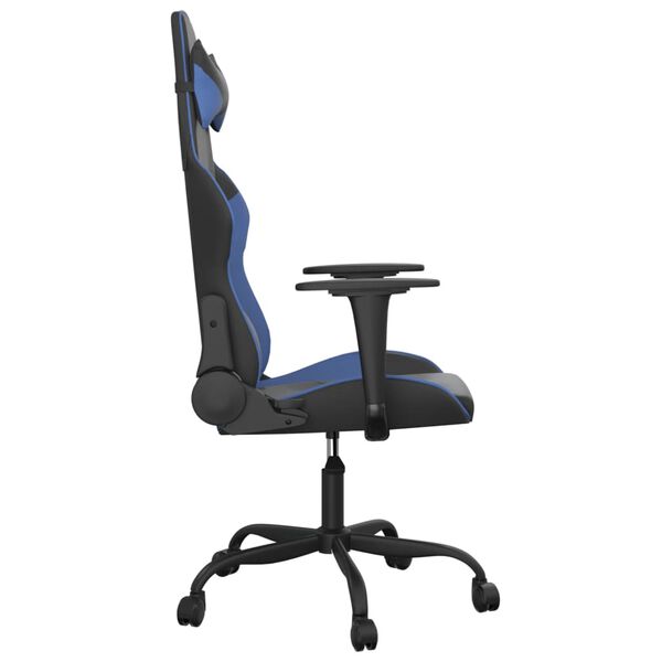 vidaXL Cadeira gaming de massagens couro artificial preto e azul