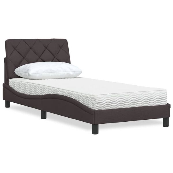 vidaXL Cama com colch&atilde;o 90x190 cm tecido castanho-escuro