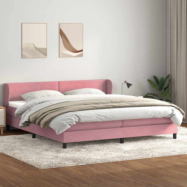 vidaXL Cama com molas/colch&otilde;es 180x220 cm veludo rosa