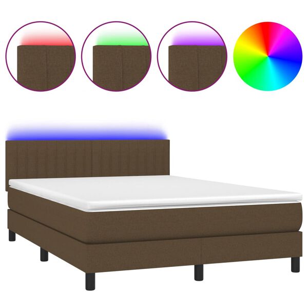 vidaXL Cama box spring c/ colch&atilde;o/LED 140x190cm tecido castanho-escuro