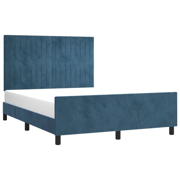 vidaXL Estrutura de cama sem colch&atilde;o 140x200 cm veludo azul-escuro