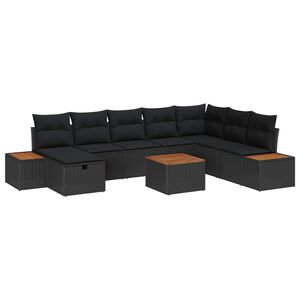 vidaXL Conjunto de Sof&aacute; de Jardim 9 pcs Preto Rattan Sint&eacute;tico