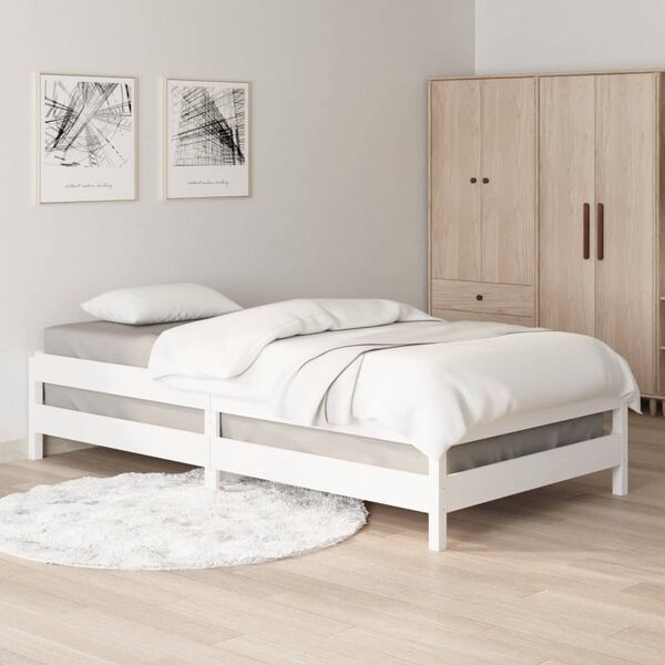 vidaXL Cama empilhável 100x200 cm madeira de pinho maciça branco