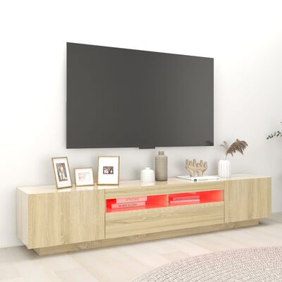 vidaXL Móvel de TV com luzes LED 200x35x40 cm carvalho sonoma