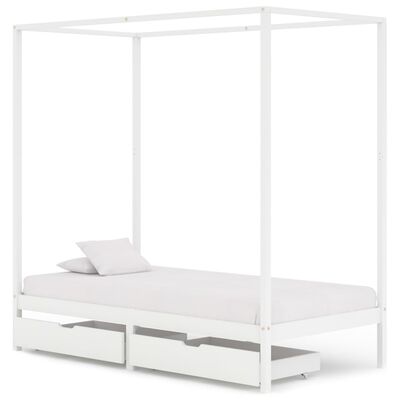 vidaXL Estrutura cama dossel 2 gavetas 100x200cm pinho maciço branco