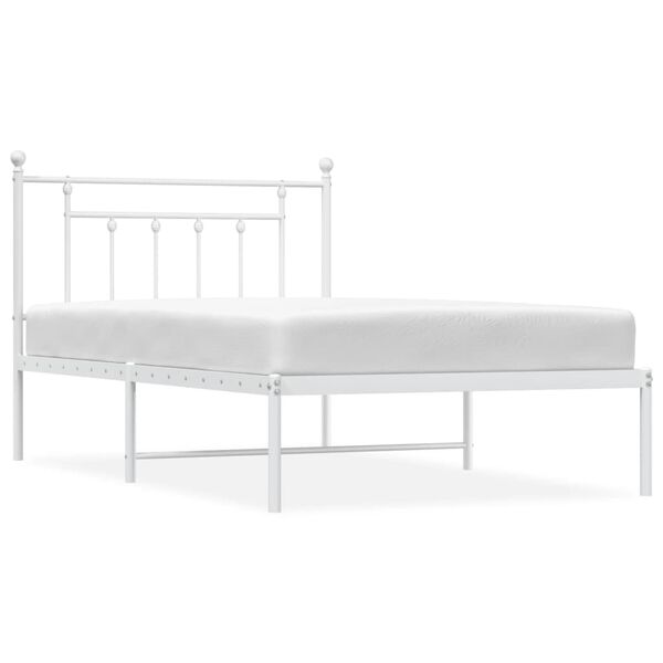 vidaXL Estrutura de cama em metal com cabeceira 107x203 cm branco