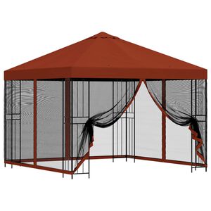 vidaXL Gazebo de Jardim com Laterais 3 x 3 m Terracota Poli&eacute;ster e A&ccedil;o