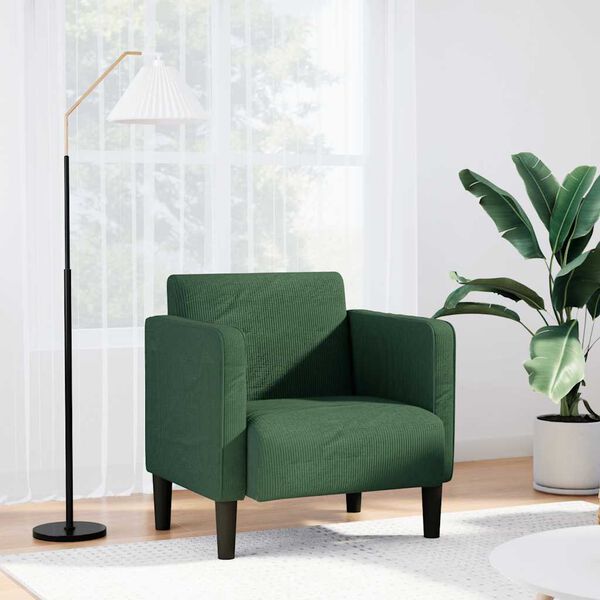 vidaXL Poltrona com apoio de bra&ccedil;os 54 cm tecido corduroy verde escuro