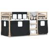 vidaXL Beliche com cortinas 90x200 cm pinho maci&ccedil;o branco e preto