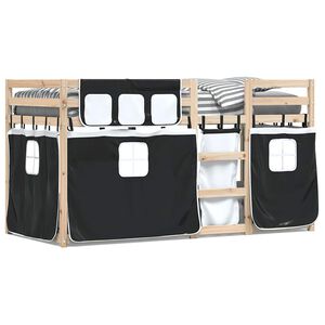 vidaXL Beliche com cortinas 90x200 cm pinho maci&ccedil;o branco e preto