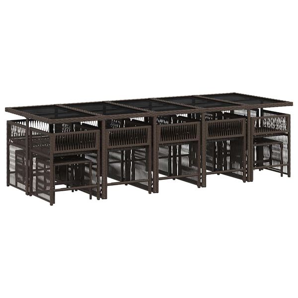 vidaXL 15 pcs conjunto jantar p/ jardim c/ almofad&otilde;es vime PE castanho