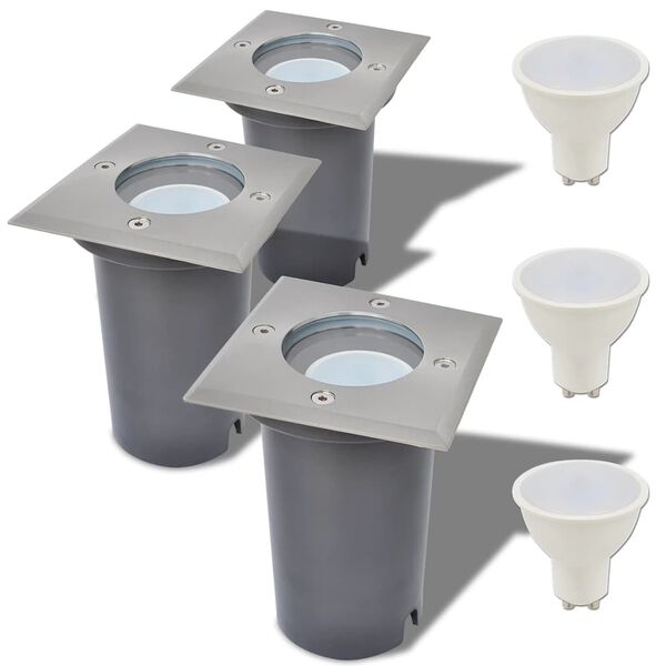 vidaXL Iluminação LED p/ piso exterior, 3 pcs, quadrado