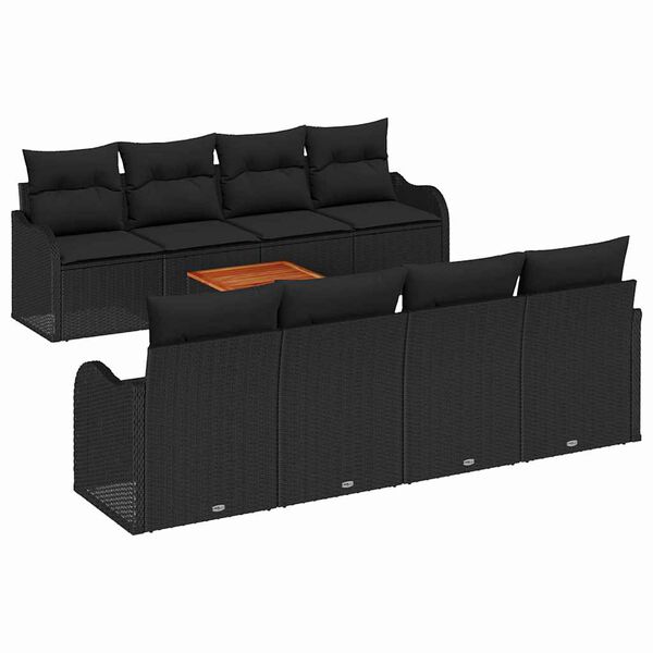 vidaXL Conjunto de Sof&aacute; de Jardim com almofada 9 pcs Preto vime PE