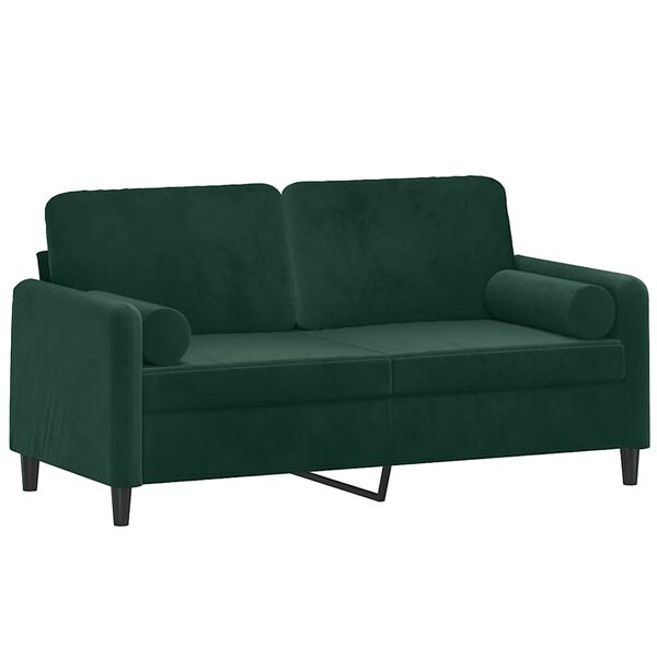 vidaXL Sof&aacute; 2 lug. c/ almofadas decorativas 140cm veludo verde-escuro