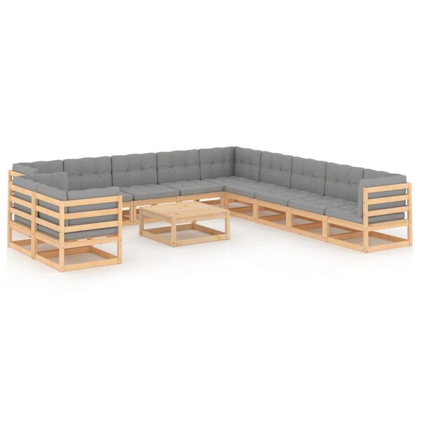 vidaXL 12 pcs conjunto lounge de jardim com almofadões pinho maciço