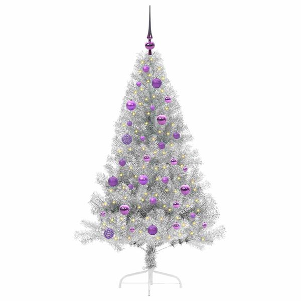 vidaXL Árvore de Natal Artificial Pré-iluminada Prateado 150 cm PET