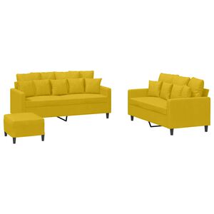 vidaXL 3 pcs conjunto de sof&aacute;s com almofad&otilde;es veludo amarelo