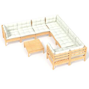 vidaXL 9 pcs conjunto lounge de jardim c/ almofad&otilde;es cor creme pinho