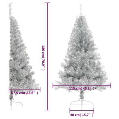 vidaXL Meia árvore de Natal artificial com suporte 180 cm PET prateado
