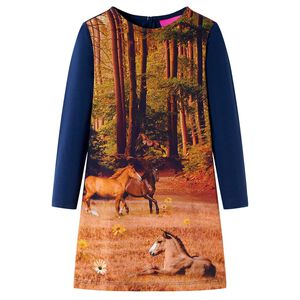 Vestido de manga comprida para crian&ccedil;a azul-marinho 104