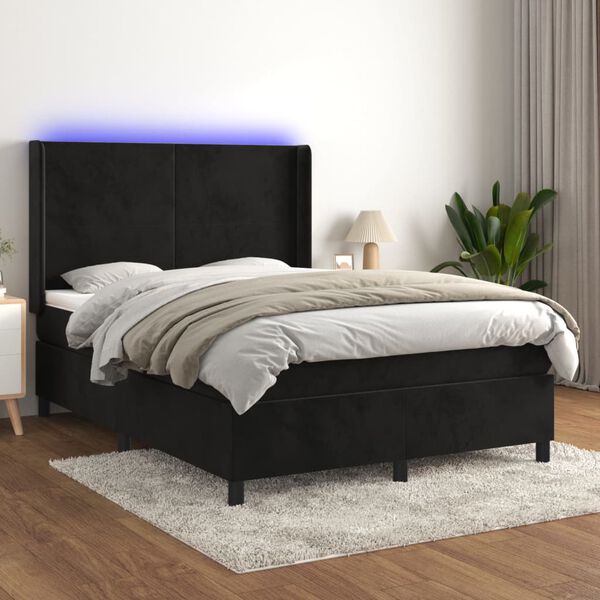 vidaXL Cama box spring c/ colch&atilde;o/LED 140x200 cm veludo preto