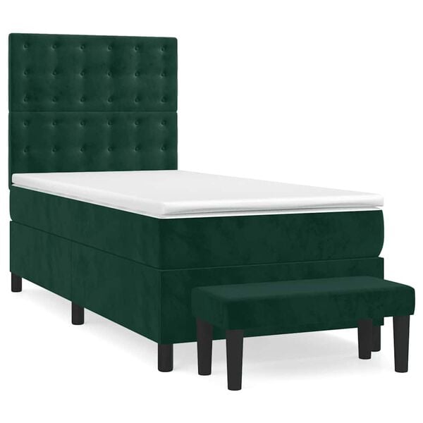 vidaXL Cama com molas/colch&atilde;o 90x190 cm veludo verde-escuro