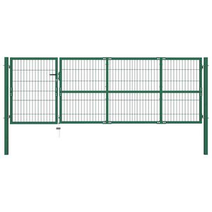 vidaXL Port&atilde;o de jardim com postes 350x100 cm a&ccedil;o verde.