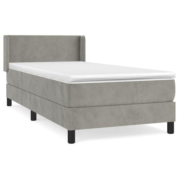 vidaXL Cama com molas/colch&atilde;o 90x190 cm veludo cinza-claro