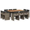 vidaXL 11 pcs conjunto jantar p/ jardim c/ almofad&otilde;es vime PE cinzento
