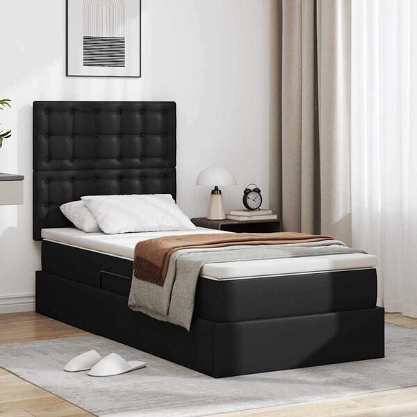 vidaXL Cama com Armazenamento Preto 90 x 190 cm Couro Sint&eacute;tico